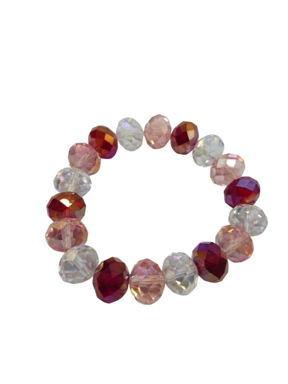 Colorful Crystal Bead Stretch Bracelet In Pink Red Clear Vintage